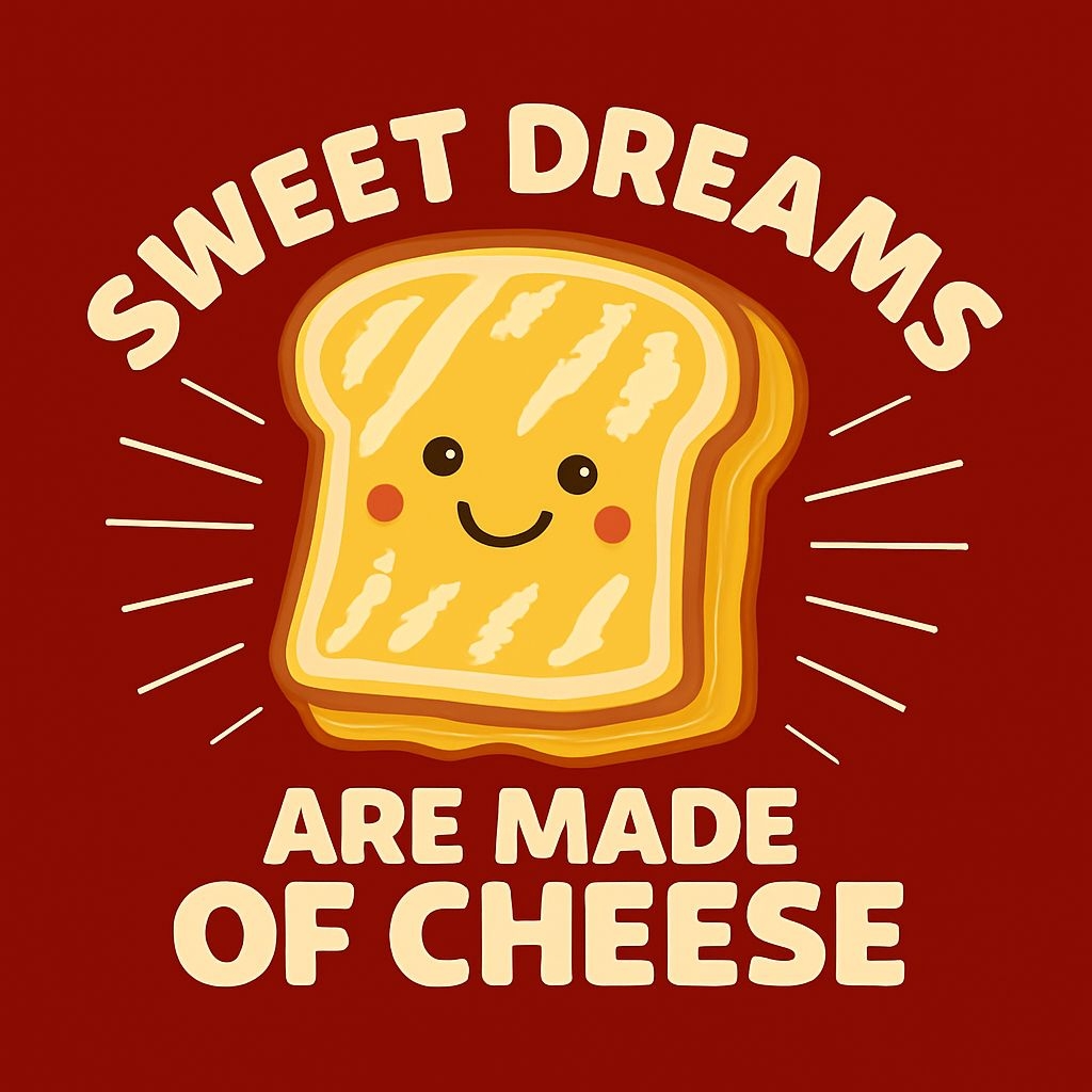 Cheerful Cartoon Cheese Toast with Sweet Dreams T-Shirt