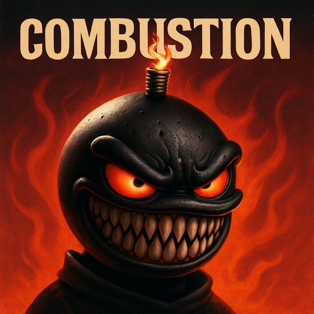 Menacing Combustion Character with Fiery Background Album Cover