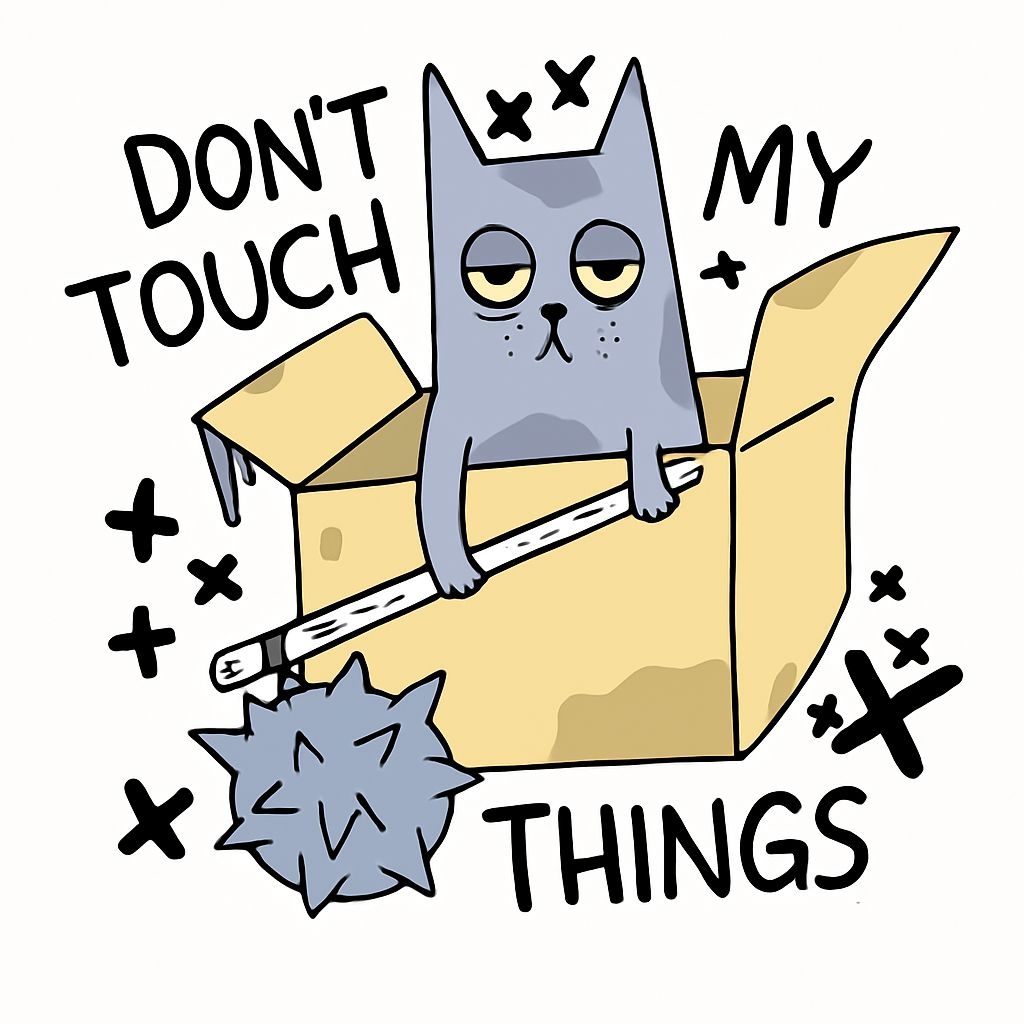 Grumpy Cat in a Box with Paintbrush Don't Touch My Things Sticker