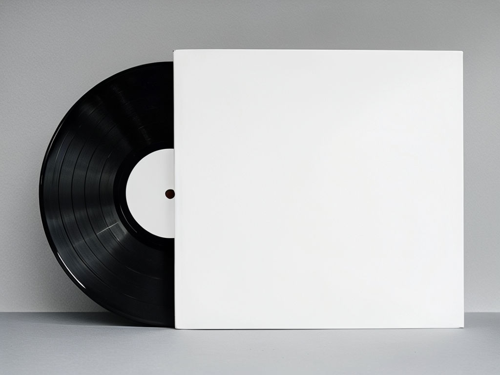 Minimalist Black Vinyl Record and White Album Cover Mockup