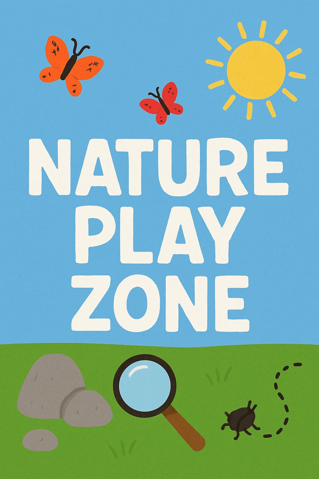 Playful Nature Play Zone Promotional Poster for Outdoor Activities Event Sign