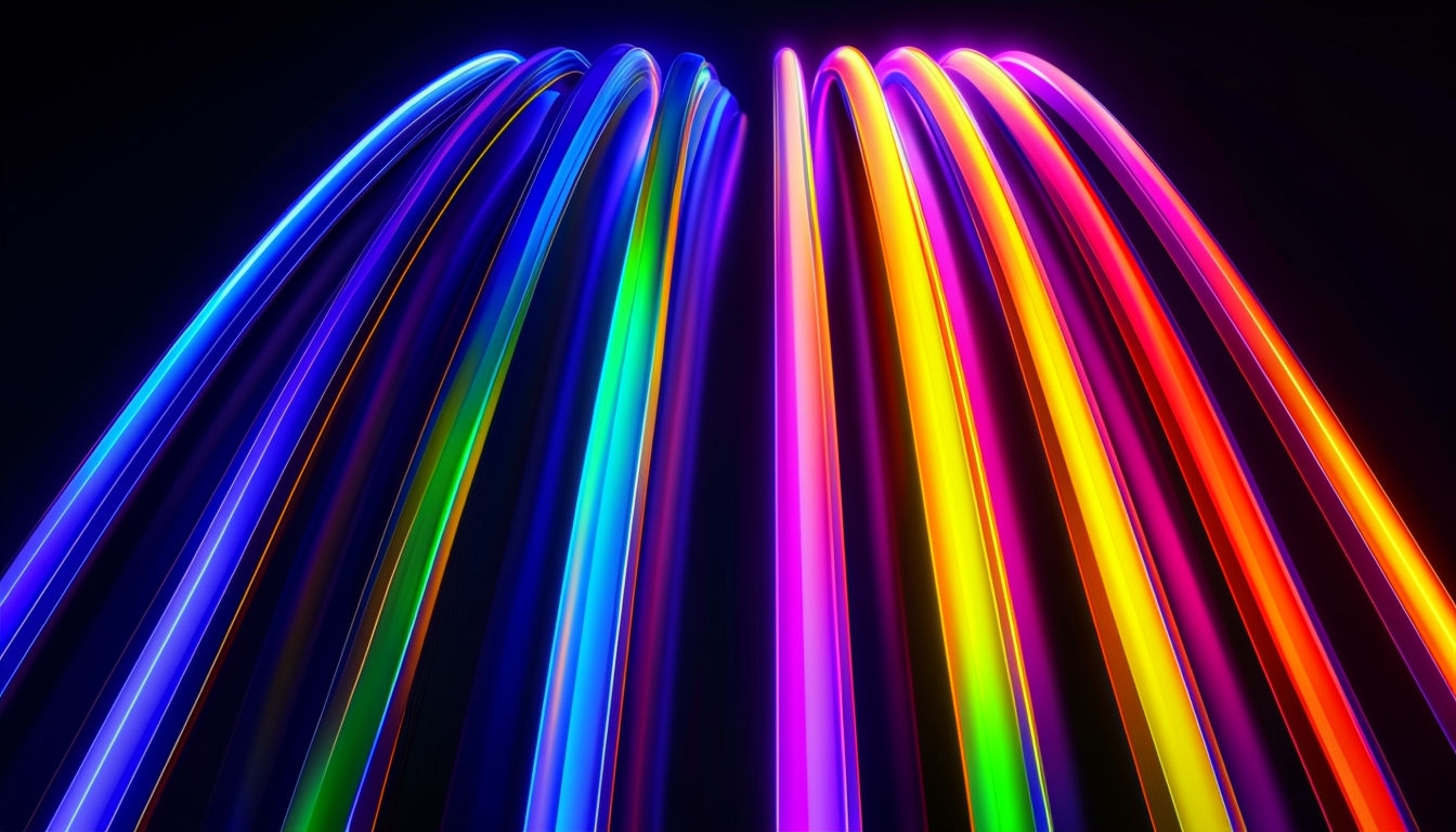 Vibrant Neon Arcs Abstract Digital Art for Virtual Backgrounds