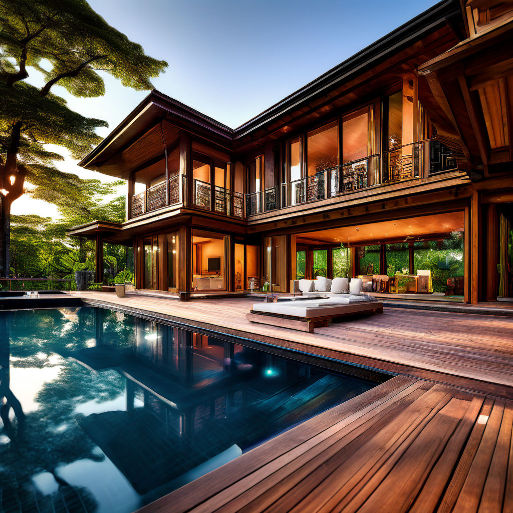 A large wooden house with an outdoor pool by Juliany Randall - Playground