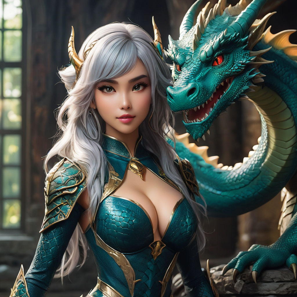 sexy female half-dragon girl