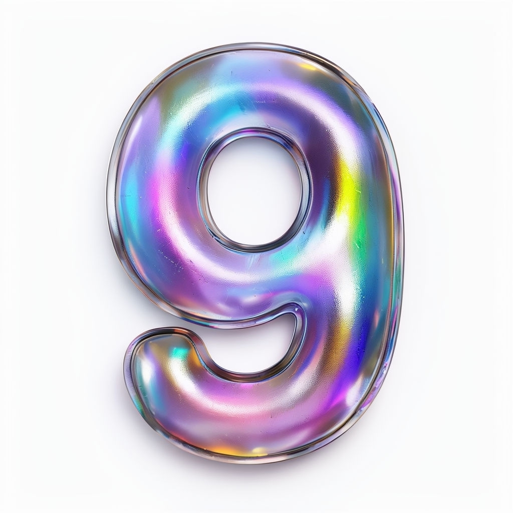 Iridescent 3D Number Nine with Glossy Finish Art Print Monogram