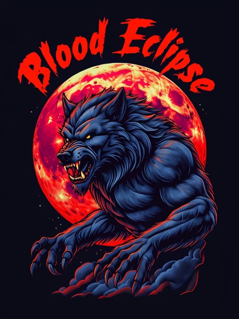 Blood Eclipse Werewolf Horror Illustration T-Shirt