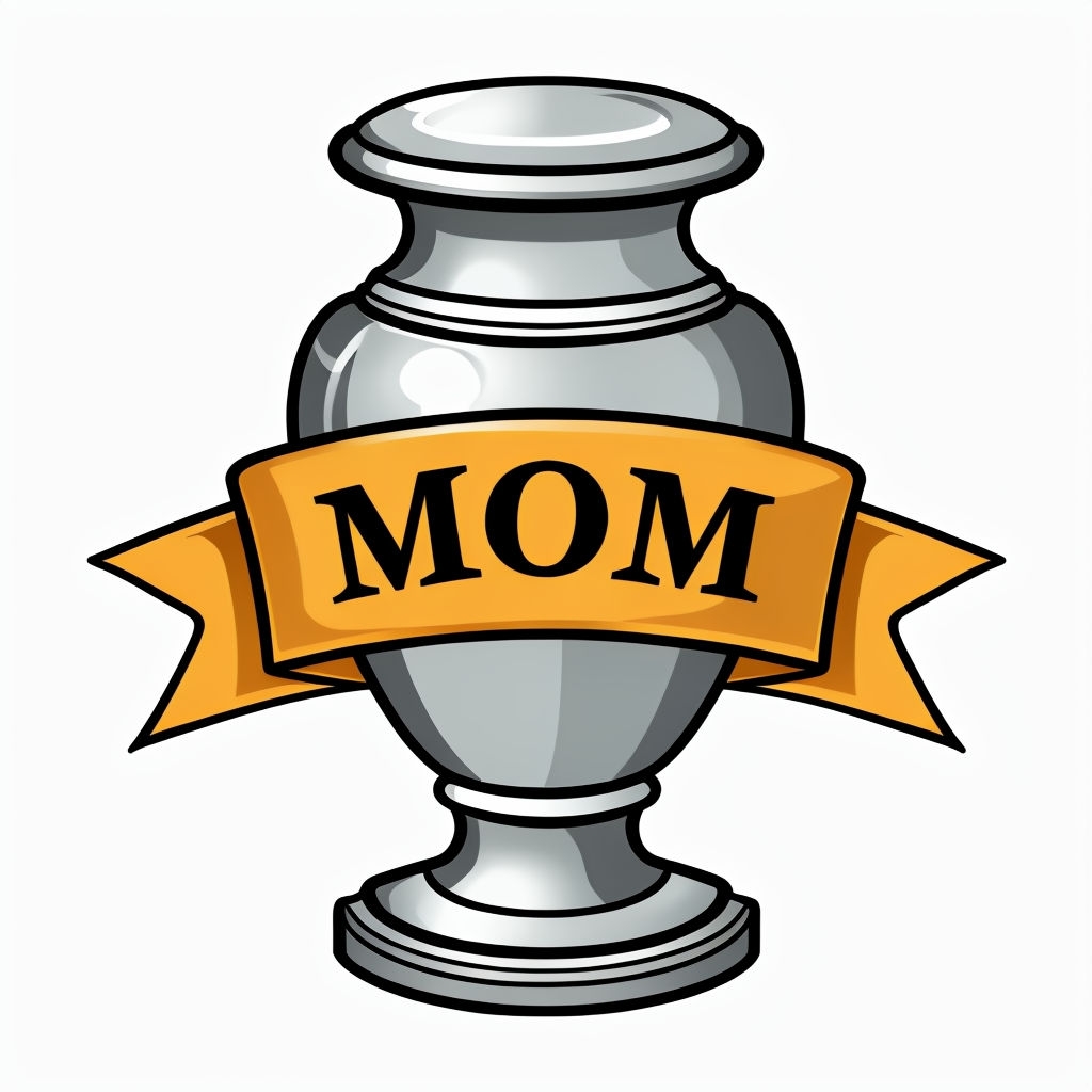 Elegant Cartoon Urn with MOM Ribbon Banner Sticker
