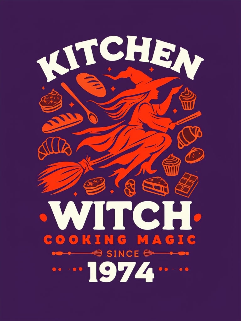 Whimsical Witch Cooking Magic Design with Baking Elements Poster