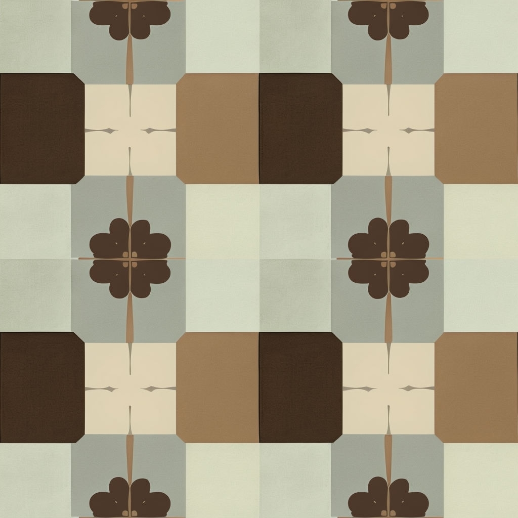 Geometric Earthy Toned Square Pattern on Pale Green Background Seamless Pattern