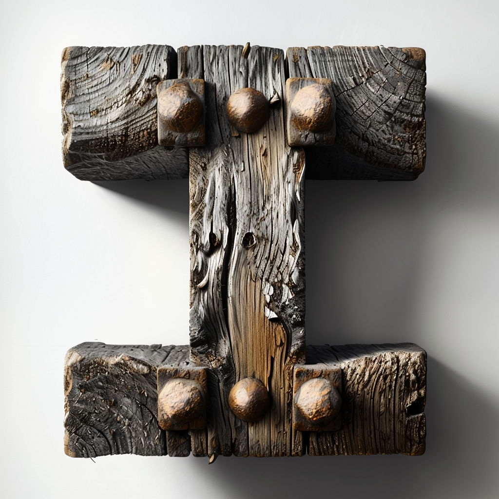 Rustic Timber Monogram of the Letter T on White Background Monogram