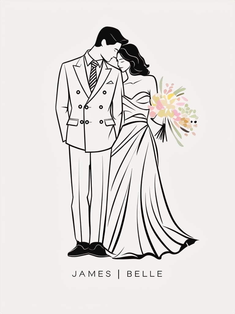 Minimalist Couple Line Drawing for Elegant Weddings Event Sign