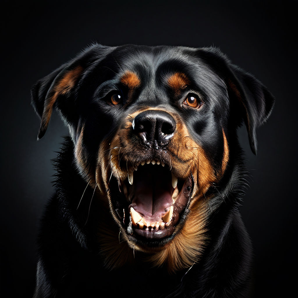 Rottweiler dog captured mid-growl by Darren Vermeulen - Playground