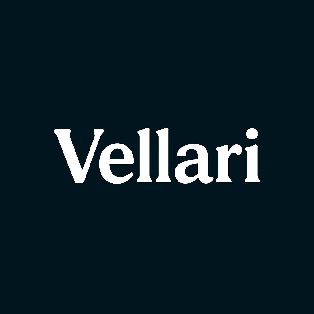 Minimalist Bold Vellari Logo on Dark Navy Background Logo