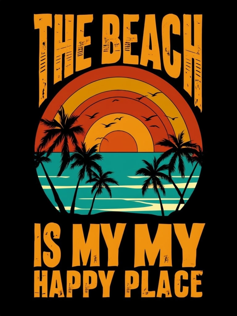 Tropical Beach Sunset Vintage Graphic Design T-Shirt