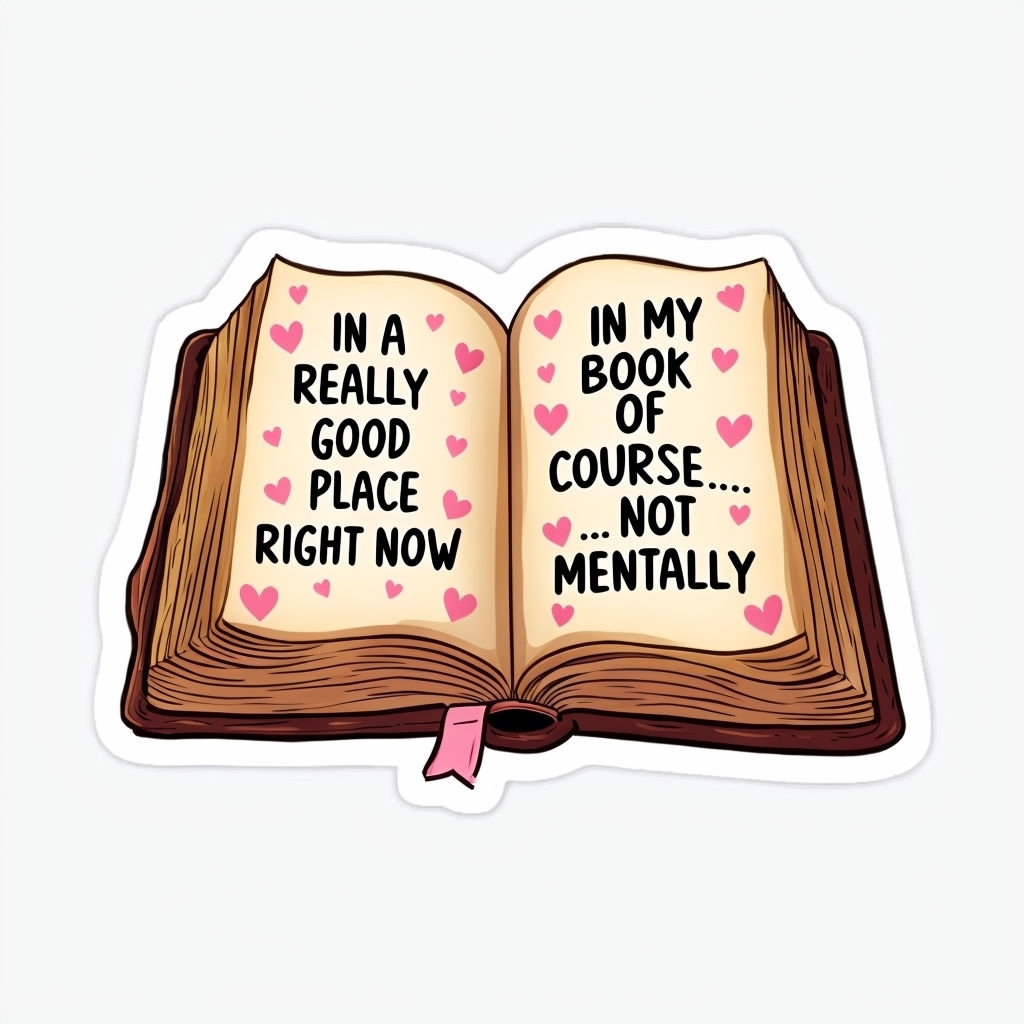 Whimsical Open Book with Humorous Quotes Sticker