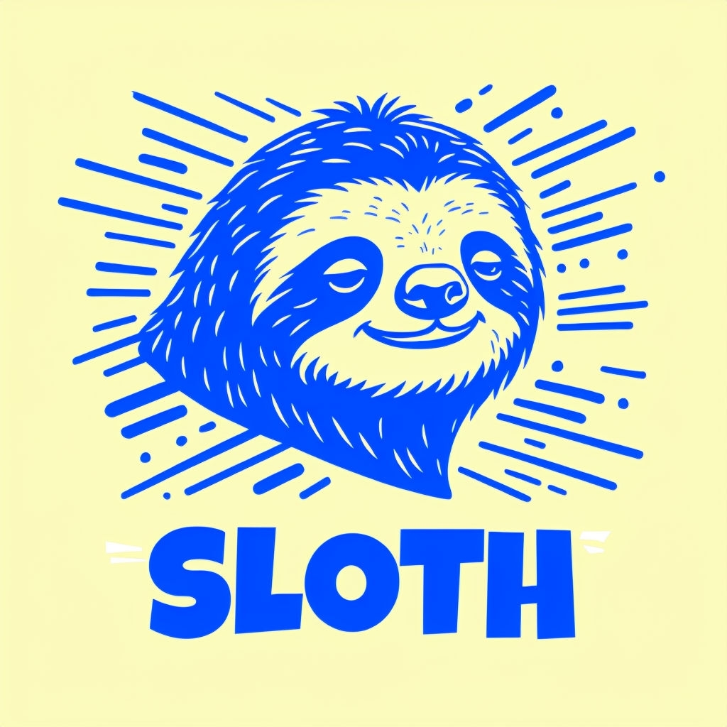 Cheerful Electric Blue Sloth Graphic Design Art