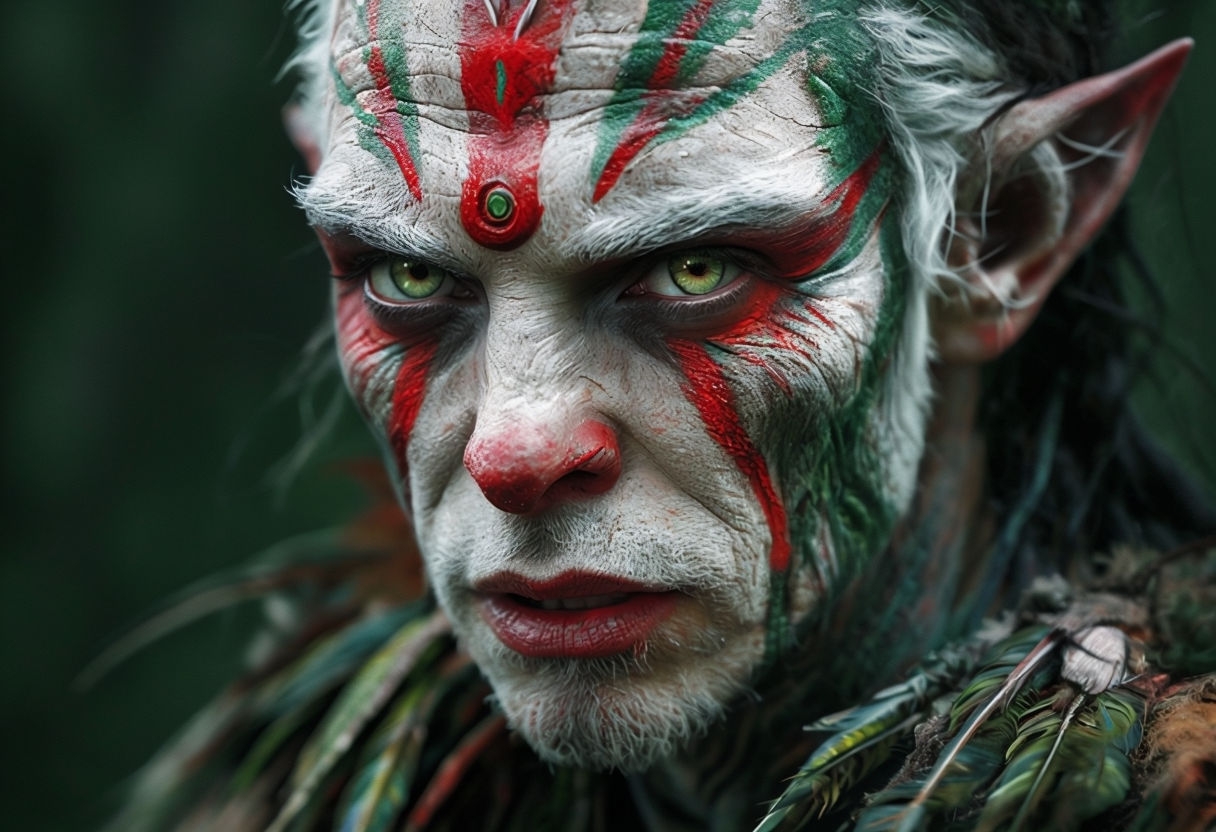 Intense Elfin Character Portrait with Intricate Body Paint Art