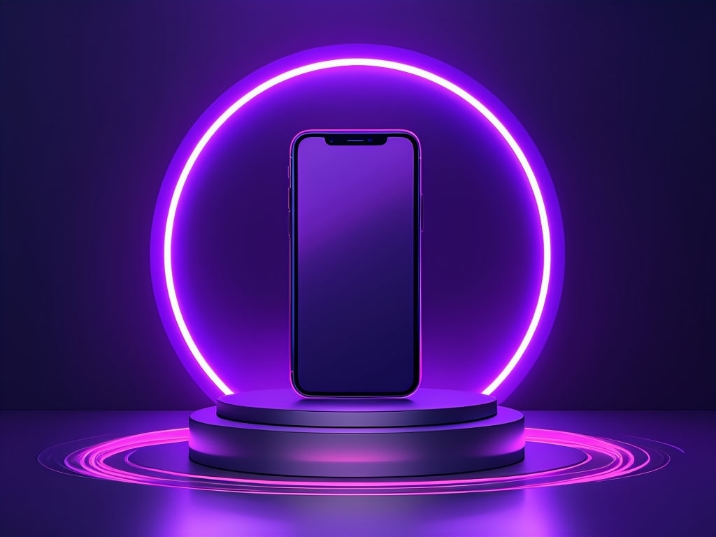 Futuristic Neon Smartphone Digital Illustration Mockup