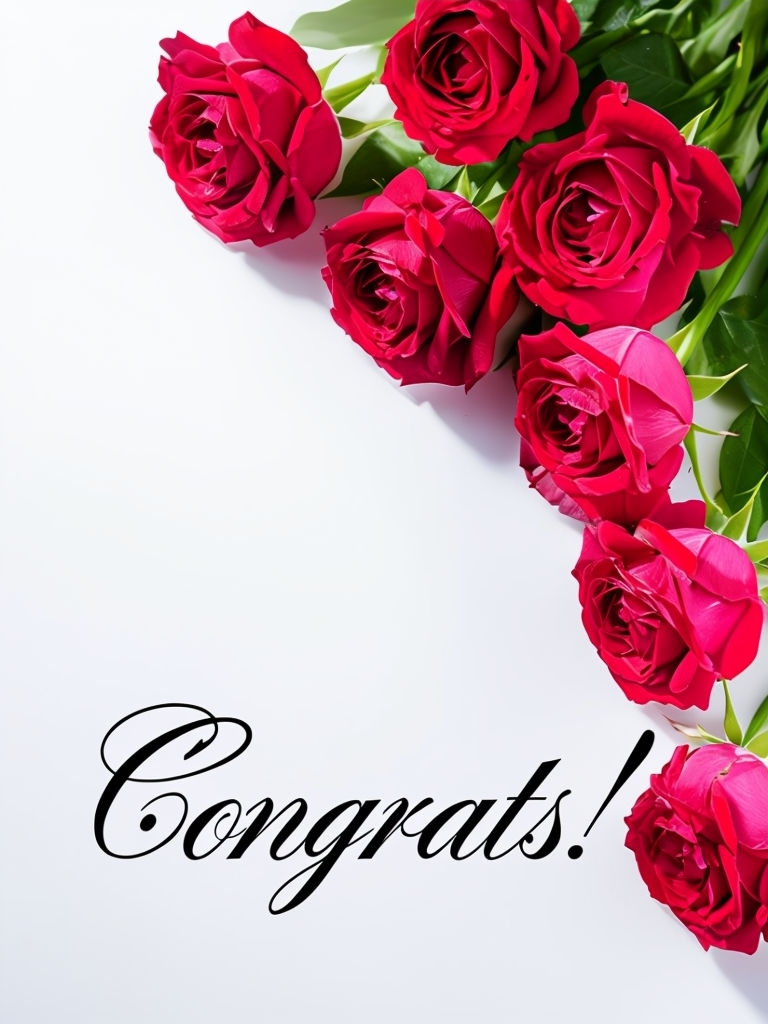 Elegant Crimson Roses Congratulations Sign Against White Background