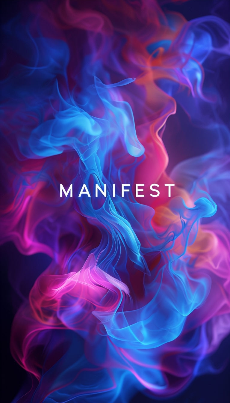 Vibrant Abstract Swirling Smoke Patterns with Manifest Text Mobile Wallpaper