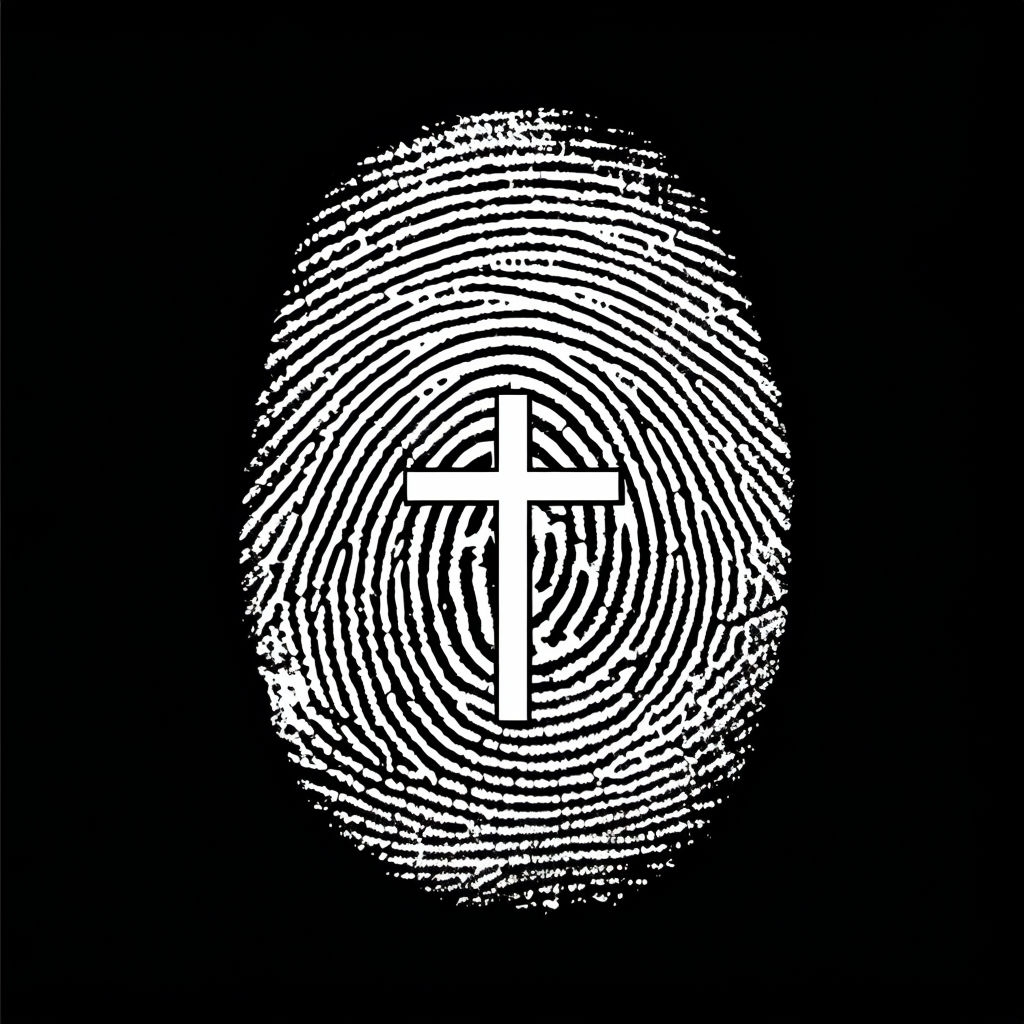 Black and White Fingerprint with Cross Minimalist Hat