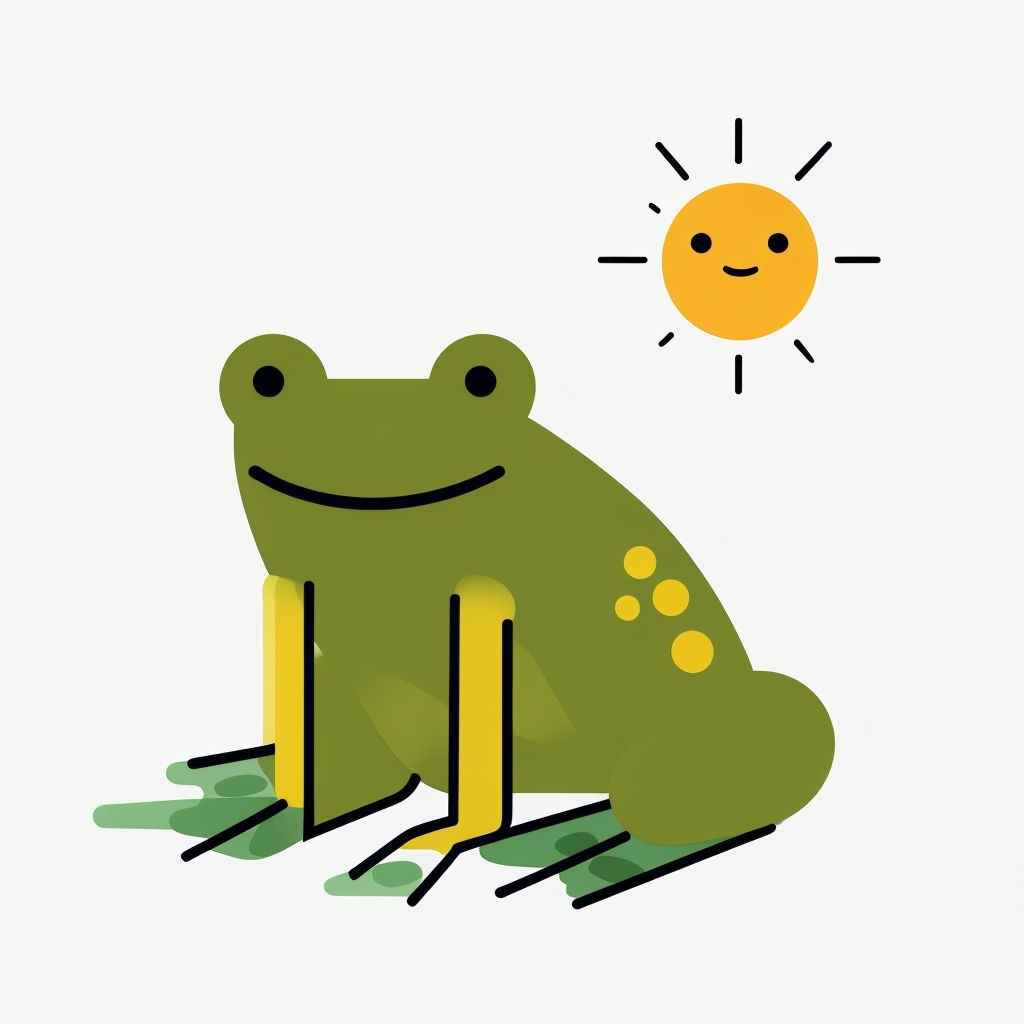 Cheerful Minimalist Olive Green Frog and Sun T-Shirt