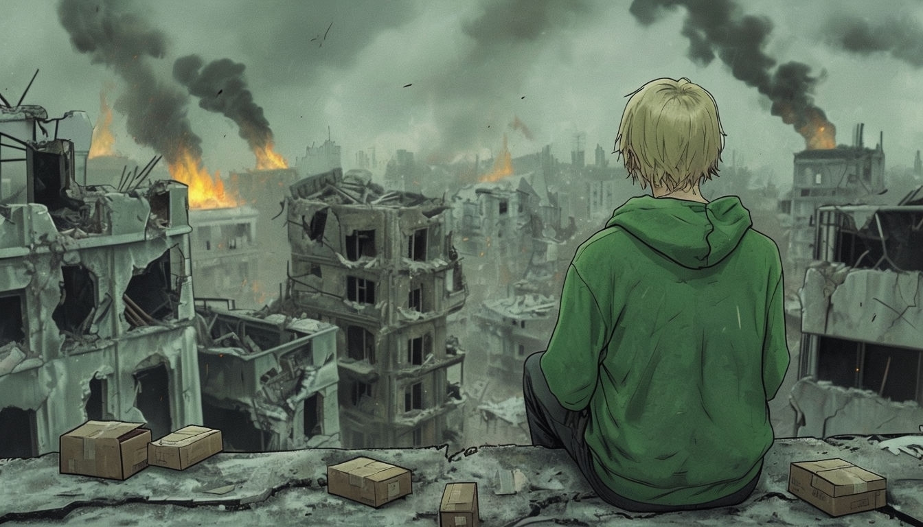 Somber Rooftop View of Apocalyptic Cityscape Background for Virtual Use