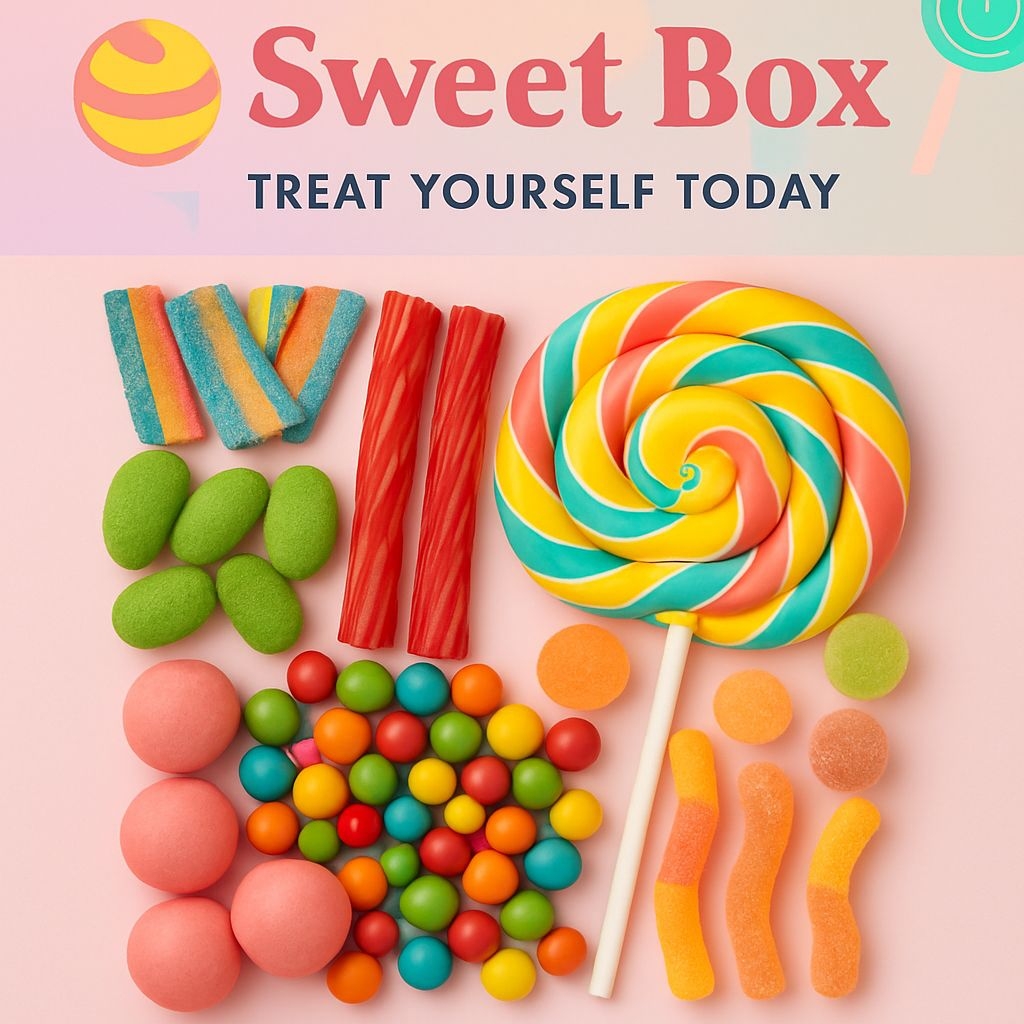 Vibrant Sweet Box Candy Advertisement with Playful Design Ads