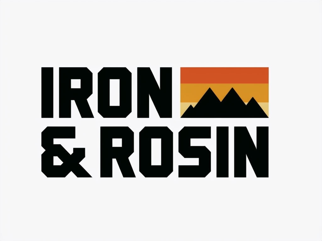 Modern Minimalist IRON & ROSIN Logo Design with Mountain Peaks Logo