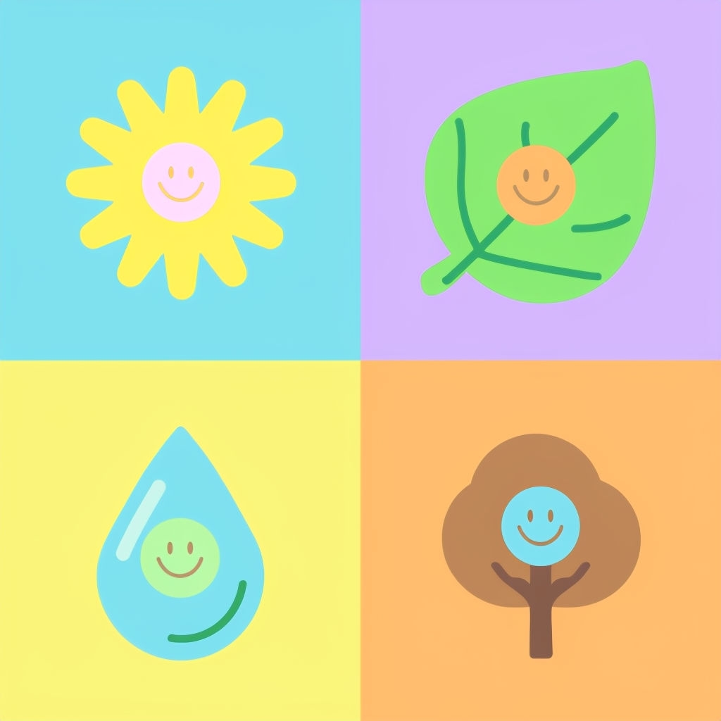Cheerful Cartoon Illustrations of Nature Elements Pattern Seamless Patterns
