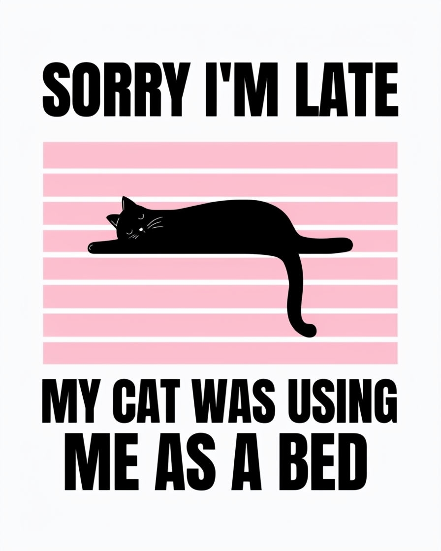 Sorry I'm Late Humorous Cat Illustration T-Shirt
