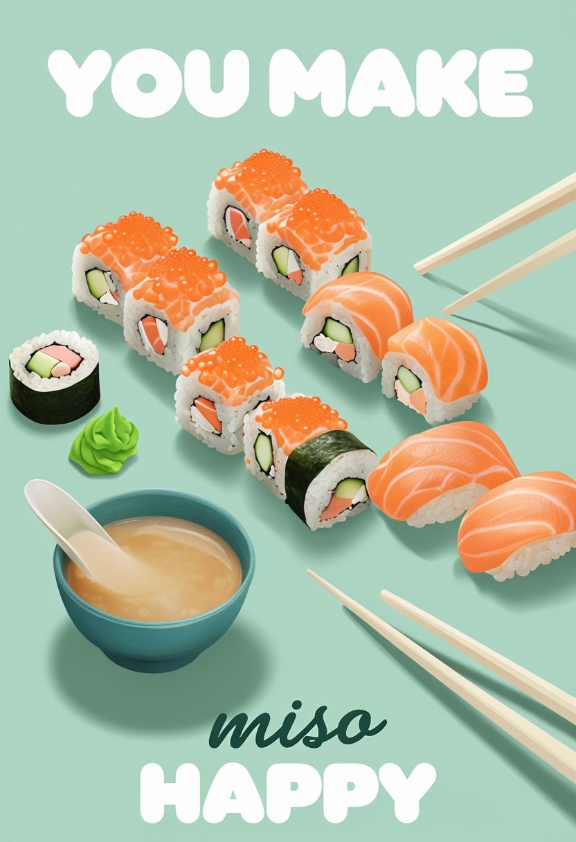 Cheerful Sushi Dishes Digital Illustration Poster