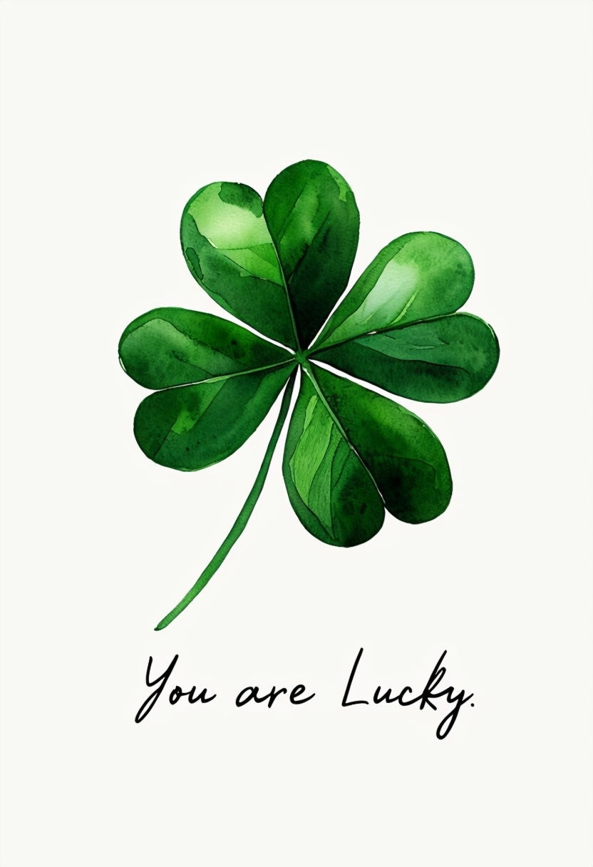 Minimalist Watercolor Four-Leaf Clover You Are Lucky Card Invite