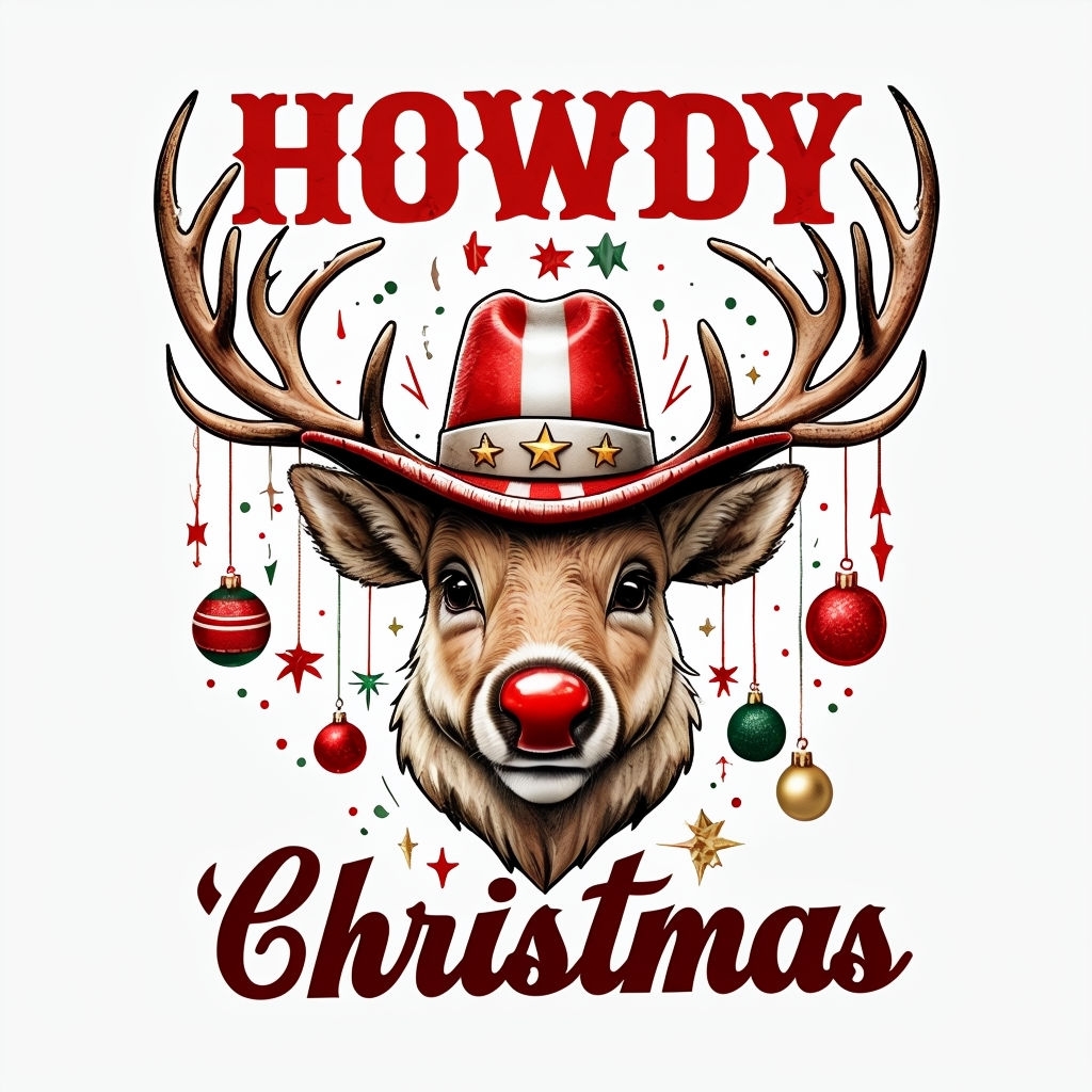 Festive Cowboy Reindeer with Christmas Ornaments T-Shirt