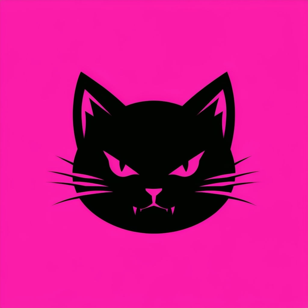 Bold Black Cat Silhouette on Neon Pink Background Sticker