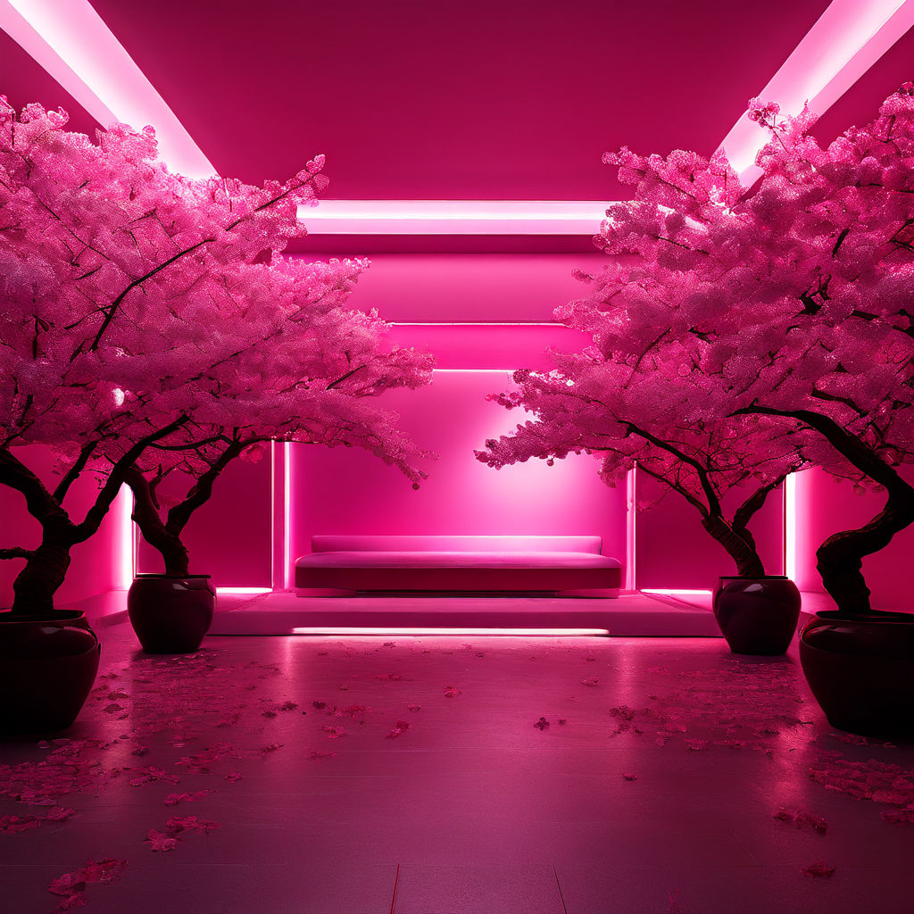 An empty neon pink room with cherry blossoms by Sakura Star ...