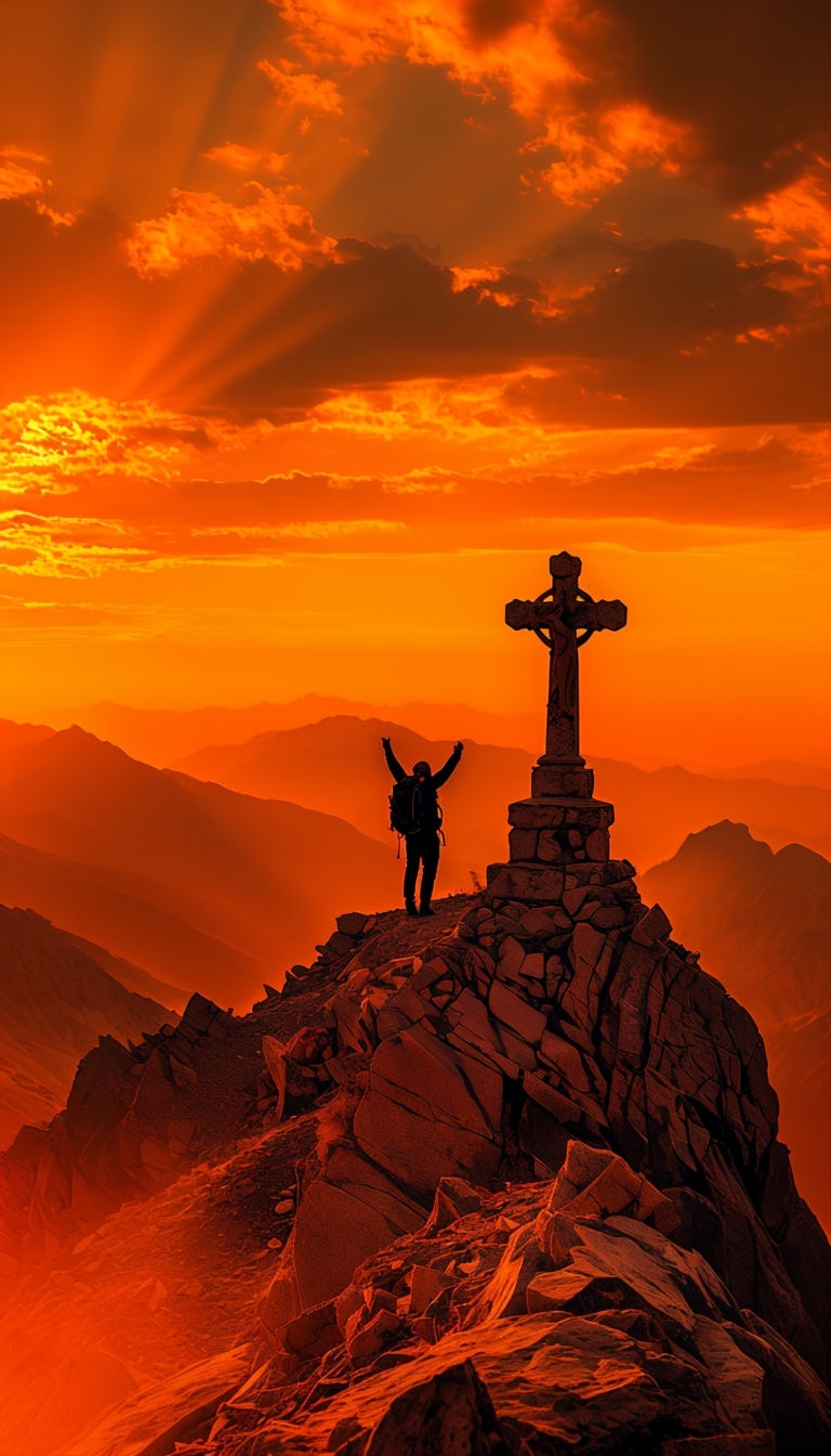 Dramatic Mountain Peak Sunset with Triumph Climber Mobile Wallpaper