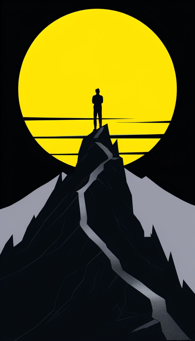 Dramatic Silhouette Landscape with Yellow Sun Mobile Wallpaper