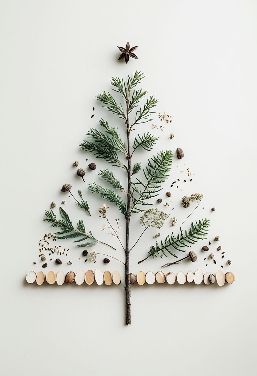 Elegant Minimalist Natural Christmas Tree Illustration Card