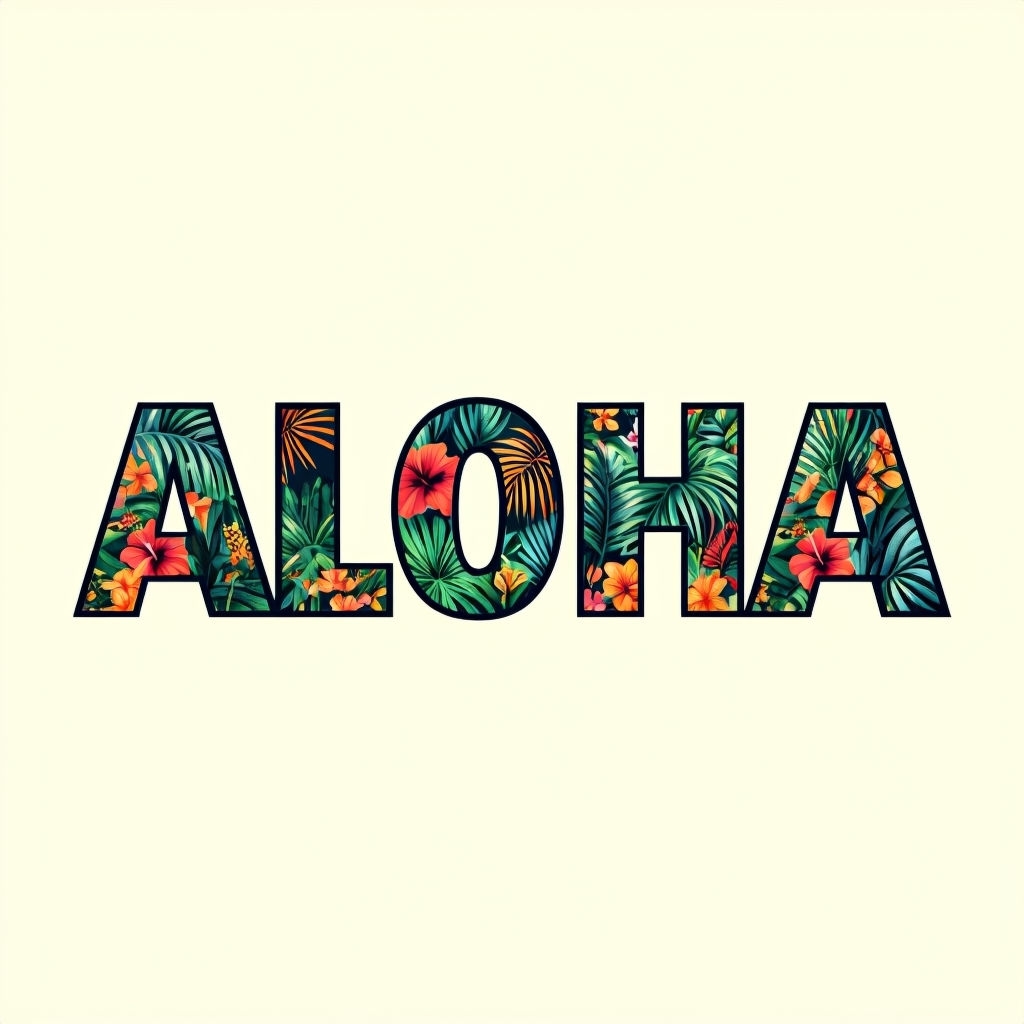 Vibrant Aloha Typography with Tropical Floral Pattern Hat