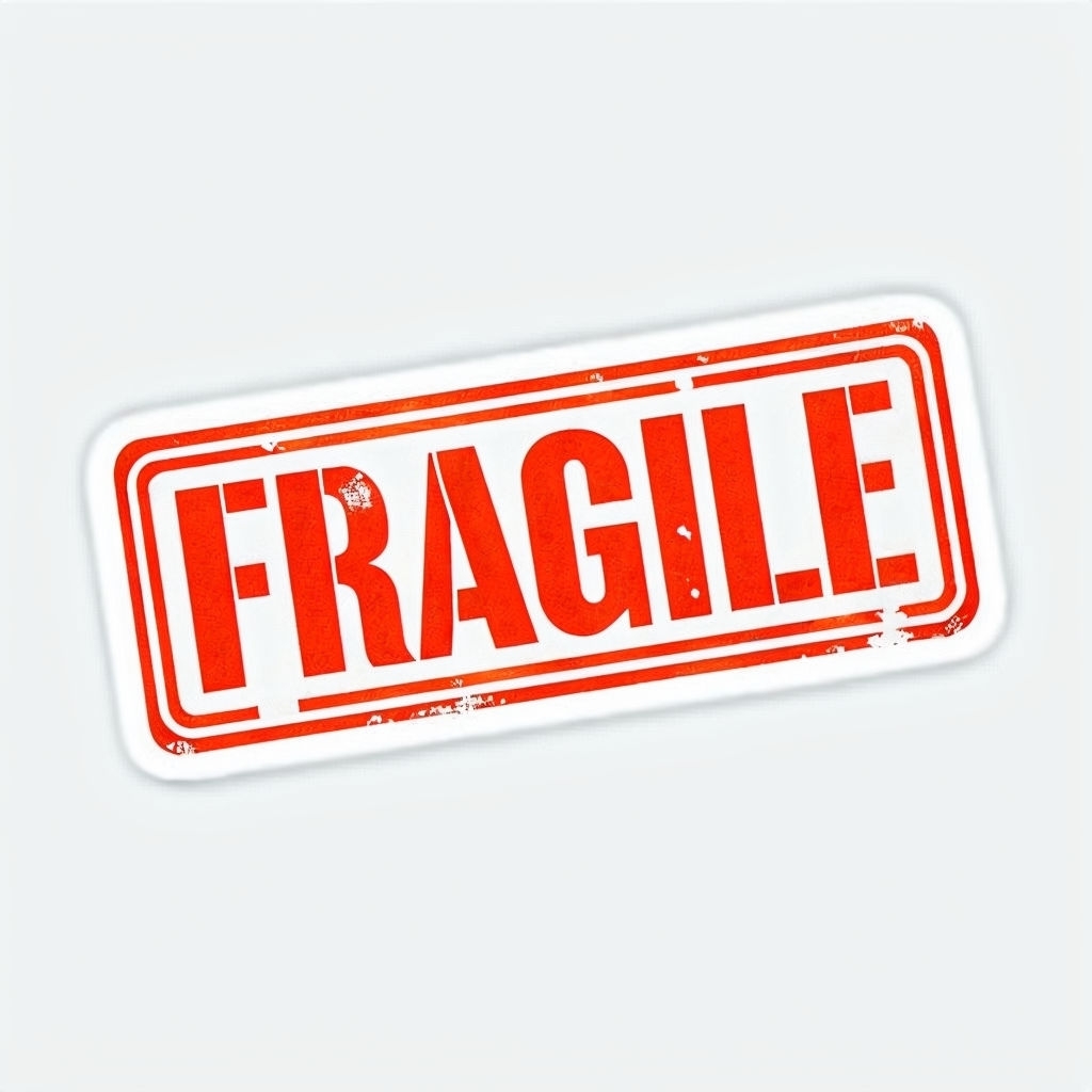 Vintage Red Fragile Stamp Sticker Design on White Background