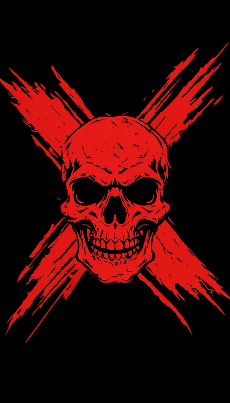 Bold Red Skull Over Black X Illustration for Phone Case Cover