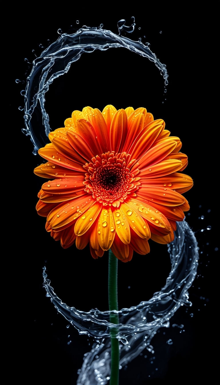 Vibrant Orange Gerbera Daisy with Water Droplets Mobile Wallpaper