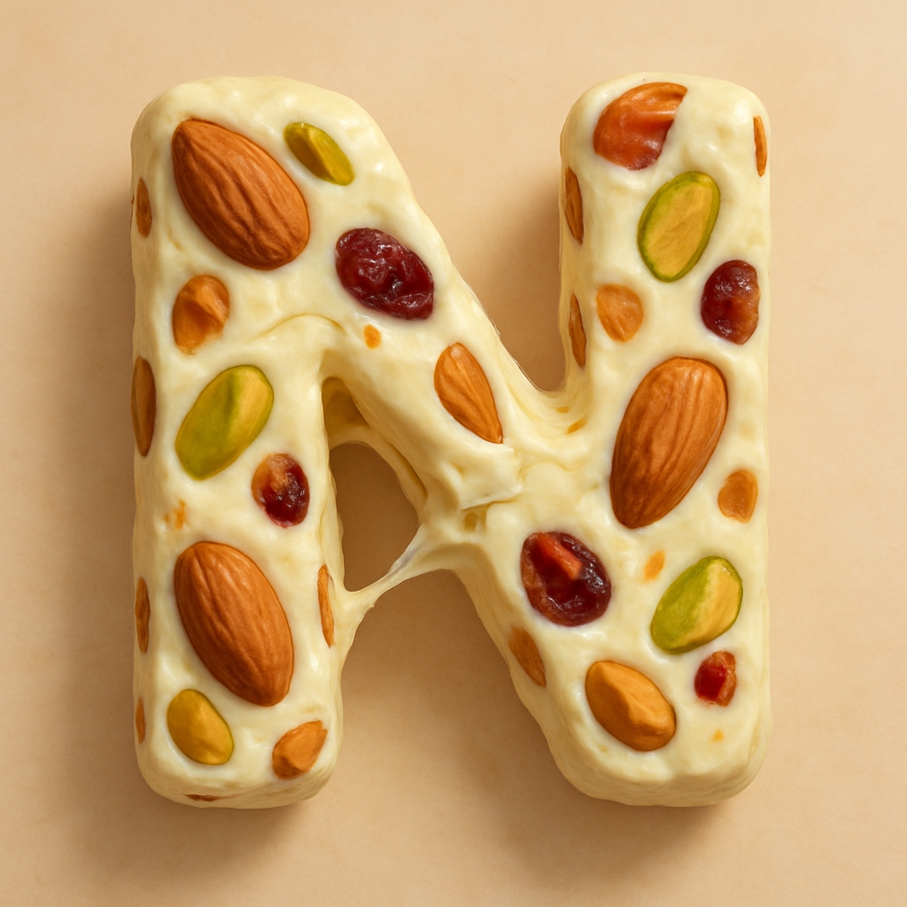 Creamy White Chocolate Letter N with Nuts and Dried Fruits Monogram