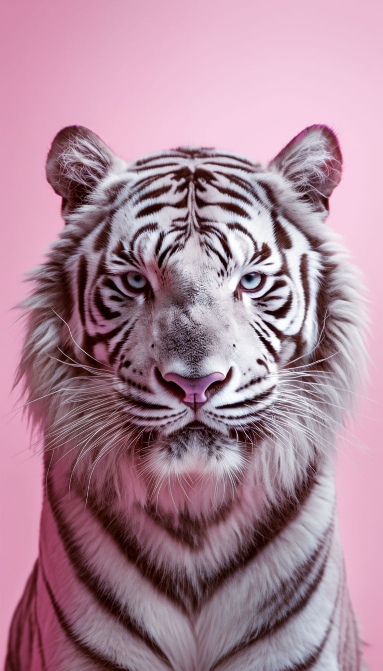 Captivating White Tiger Portrait on Pink Background Phone Case Cover