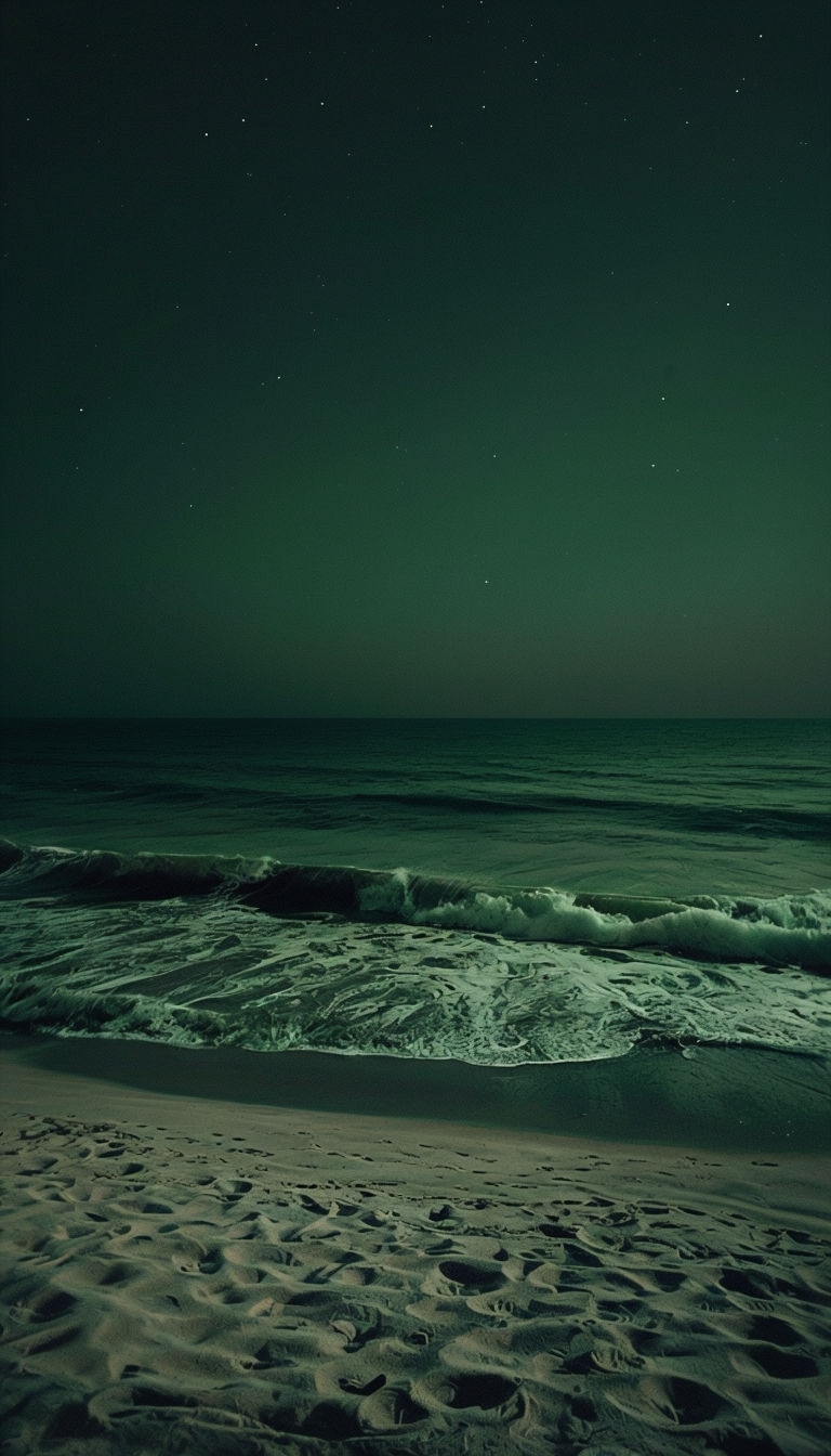 Serene Nighttime Beach Landscape with Starry Sky Mobile Wallpaper