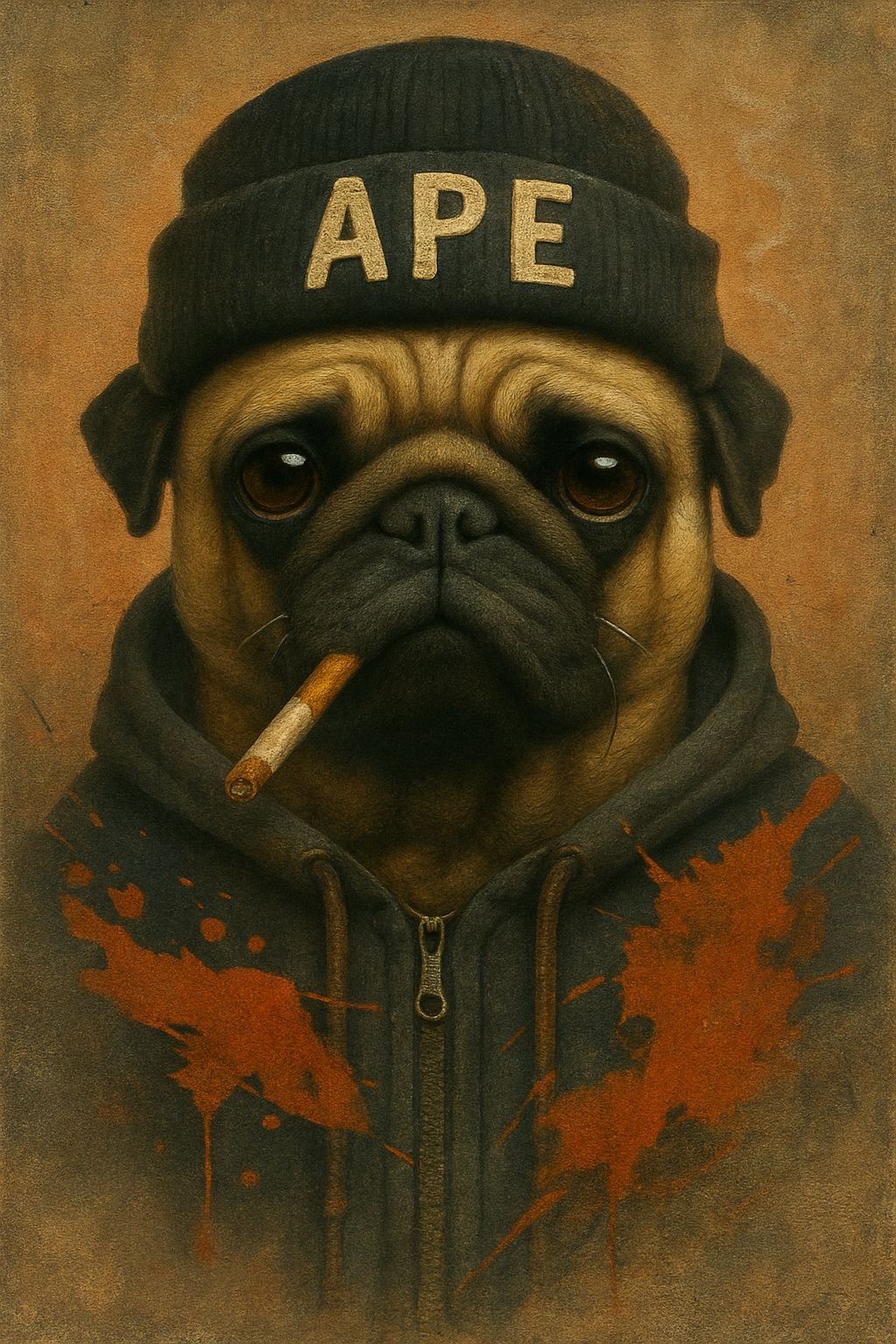 Stylish Pug Dog in Beanie and Hoodie Digital Art Illustration Art