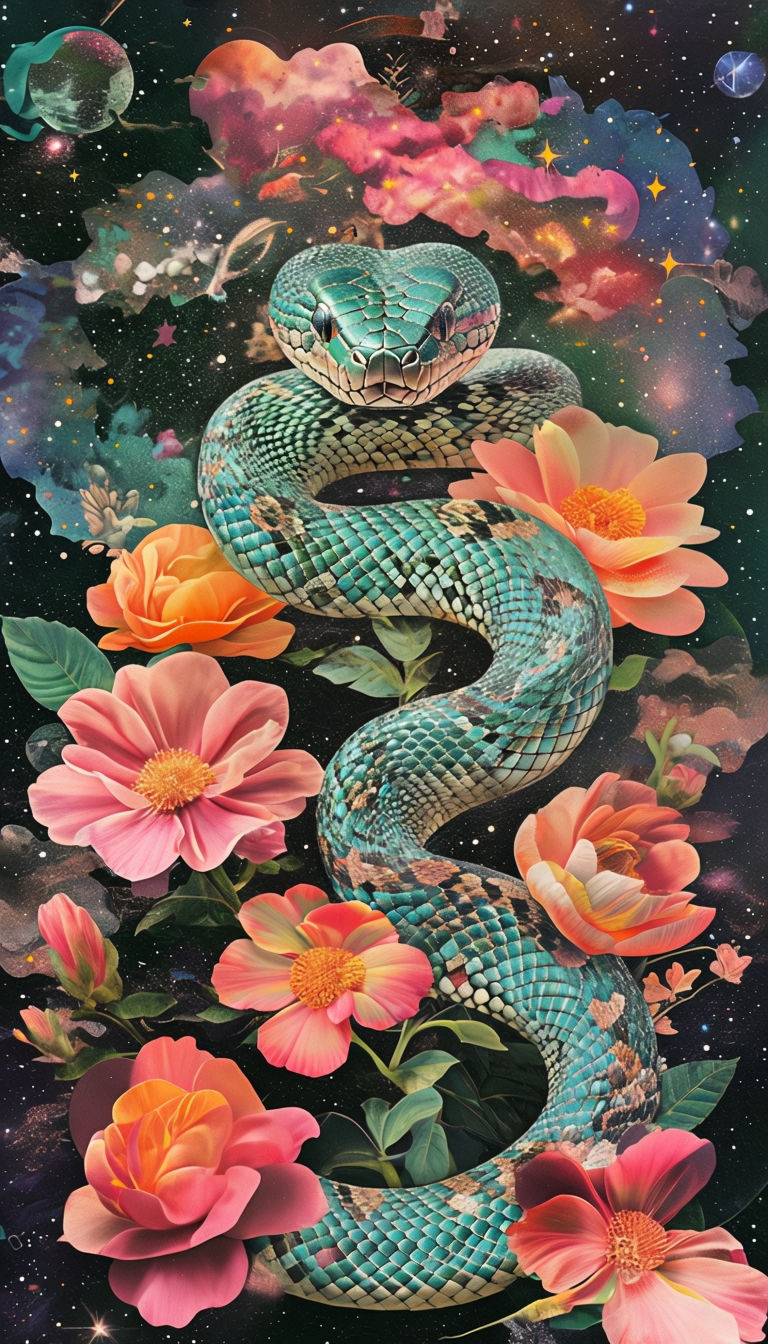 Snake and Flower Cosmic Collage 