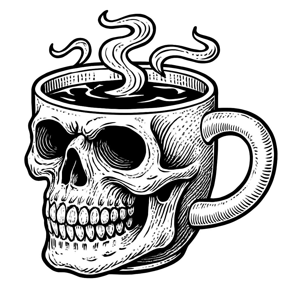 Intricate Black and White Skull Mug Illustration Sticker