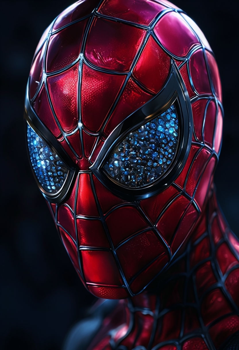 Detailed Spider-Man Mask Close-Up Art for Heroic Vibes